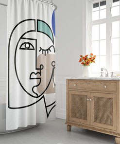 Mid-Century Modern Minimalist Shower Curtain with Abstract Scandi Design, Perfect for a Boho Bath Decor