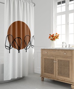 Mid-Century Modern Minimalist Shower Curtain with Abstract Tropical Tree Design for a Stylish Bathroom
