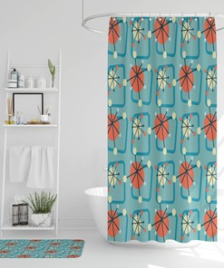 Mid-Century Modern Shower Curtain, 60's Inspired Bathroom Decor, Retro Bathroom Accessory