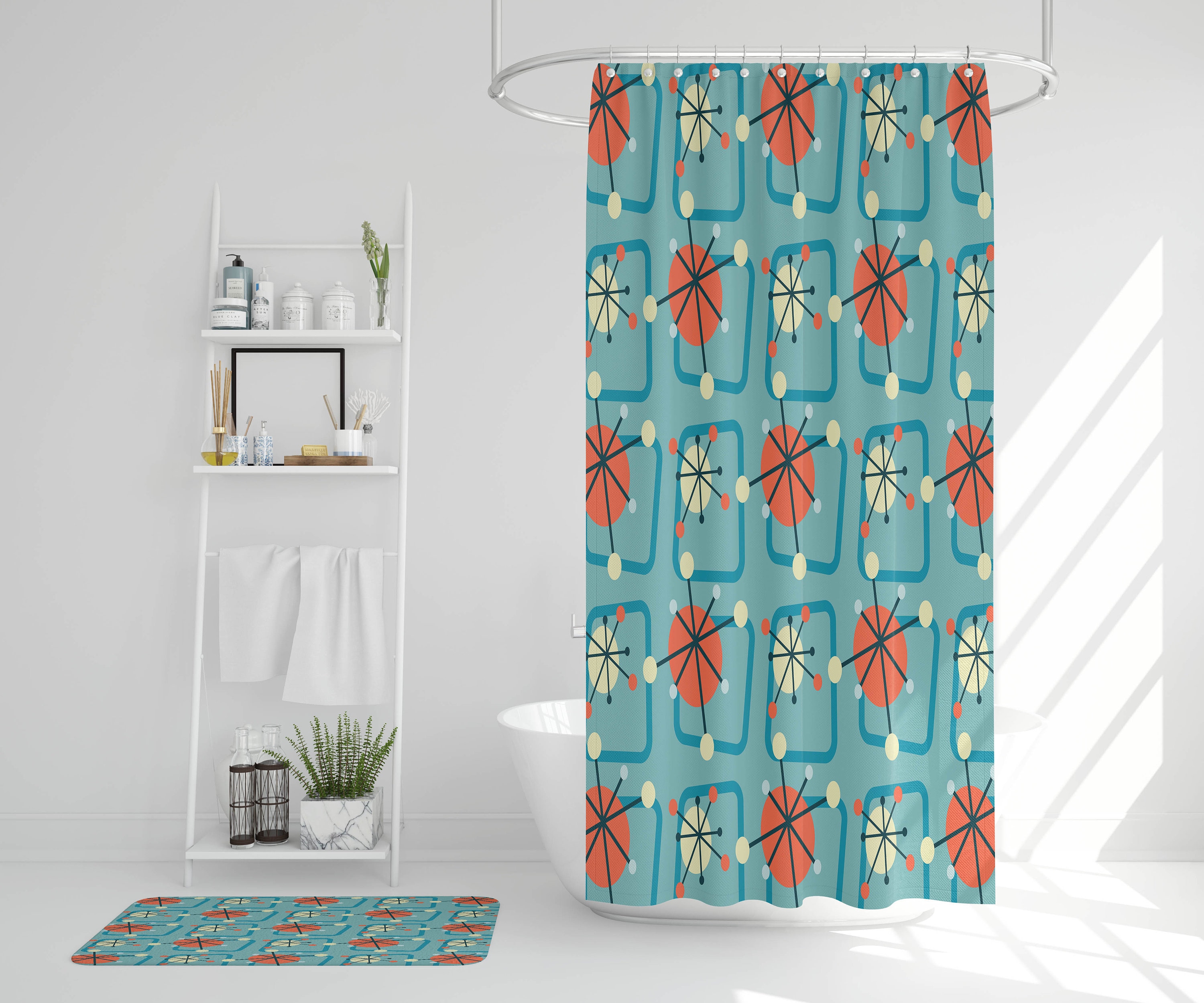 Mid-Century Modern Shower Curtain, 60's Inspired Bathroom Decor, Retro Bathroom Accessory