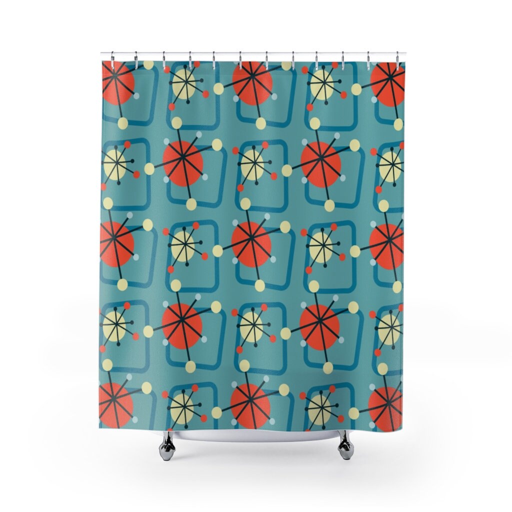 Mid-Century Modern Shower Curtain, 60's Inspired Bathroom Decor, Retro Bathroom Accessory - Image 2