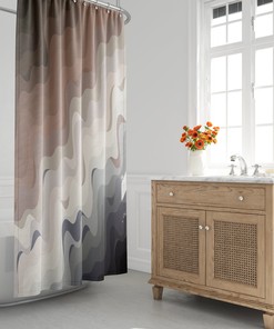 Mid-Century Modern Shower Curtain with Beach-inspired Wavy Abstract Design, Perfect for a Coastal Bath Decor