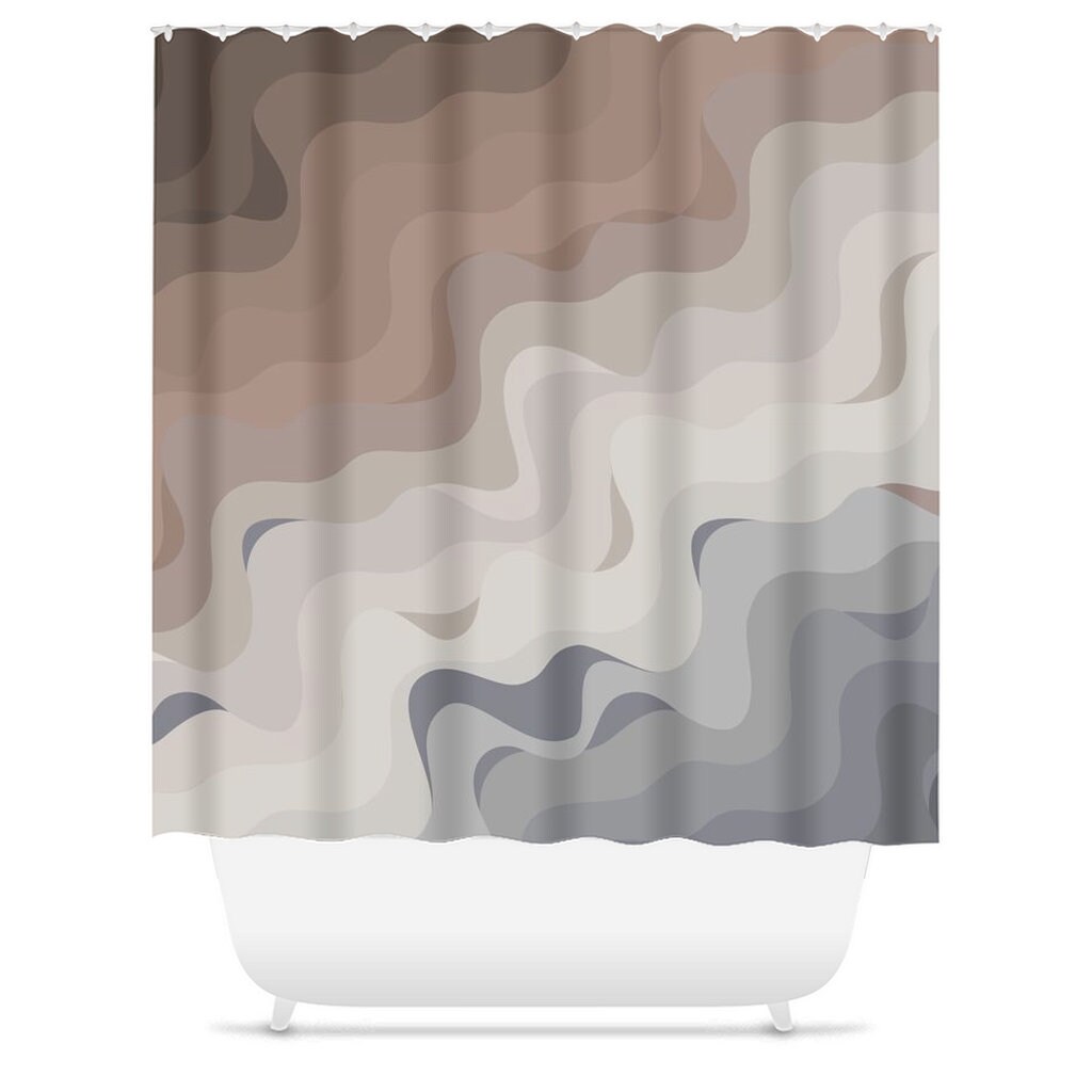 Mid-Century Modern Shower Curtain with Beach-inspired Wavy Abstract Design, Perfect for a Coastal Bath Decor - Image 3