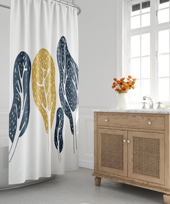 Mid-Century Modern Shower Curtain with Landscape Trees Botanical Design, Minimalist and Stylish Bath Decor