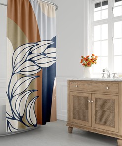 Mid-Century Modern Shower Curtain with Tropical Leaf Botanical Design, Minimalist and Stylish Bath Decor