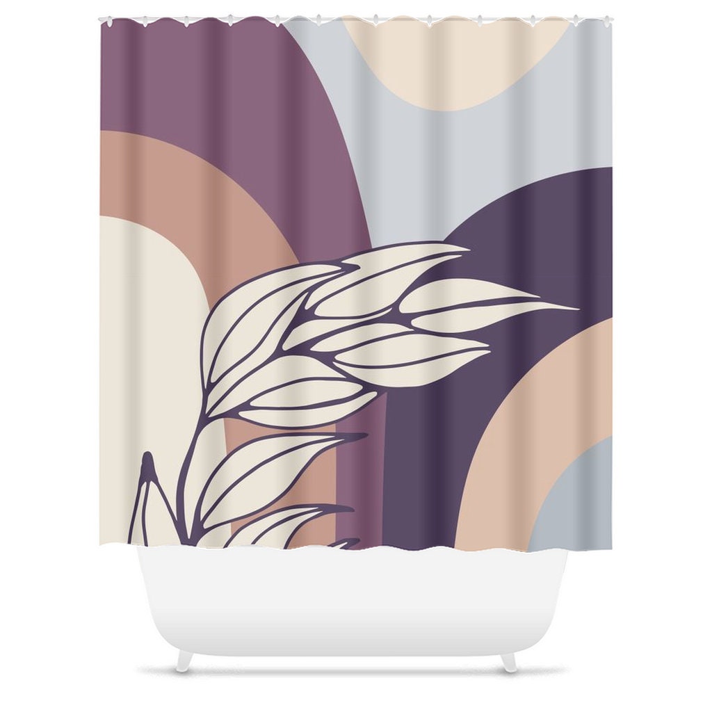 Mid-Century Modern Shower Curtain with Tropical Leaf Botanical Design, Minimalist and Stylish Bath Decor - Image 3