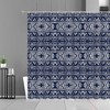 Mid-century Boho Mandala Geometry Fabric Shower Curtain, Retro Blue Pattern for Home Bathroom Decor Accessories