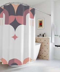 Mid-century Tribal Shower Curtain, Contemporary Art, Retro Minimalistic Bathroom Curtain, Earthy Colors