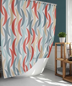 Mid-century Vintage Geometric Fabric Shower Curtain & Mat, Shower Curtains Decorative