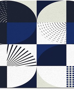 Middle Century Navy Blue Geometric Area Rugs - Abstract Modern Art Non-Slip Kids' Rug