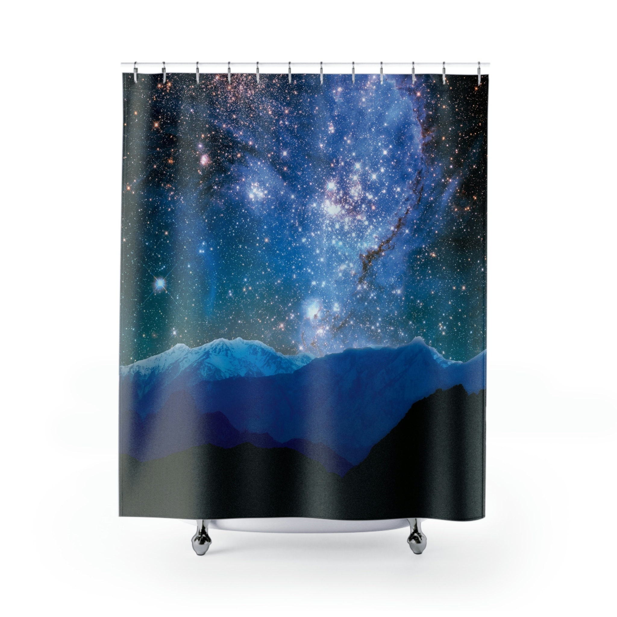 Milky Way Abstract Mountain Boho Shower Curtain, Stars Celestial Nature Lover Shower Curtain - Image 2