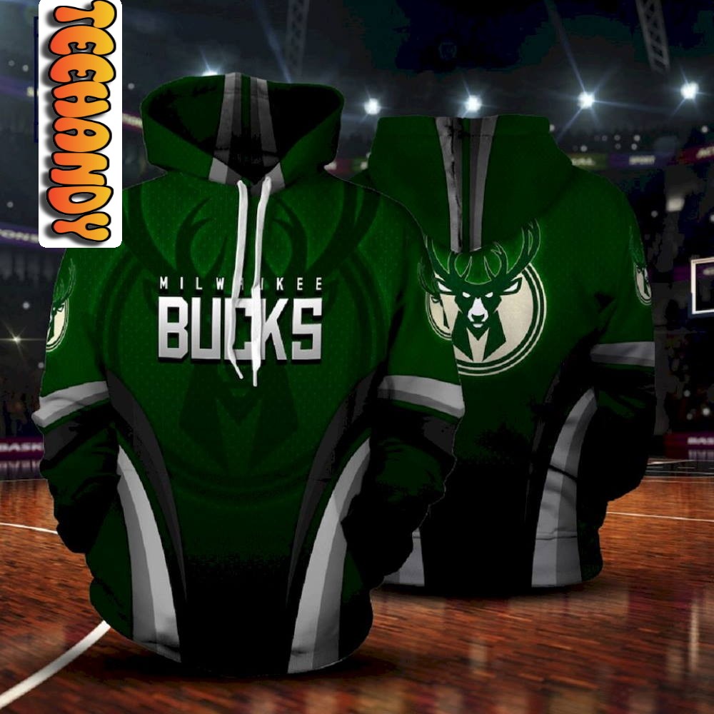 Milwaukee Bucks Premium All Over Print 3D Hoodie with Team Logo