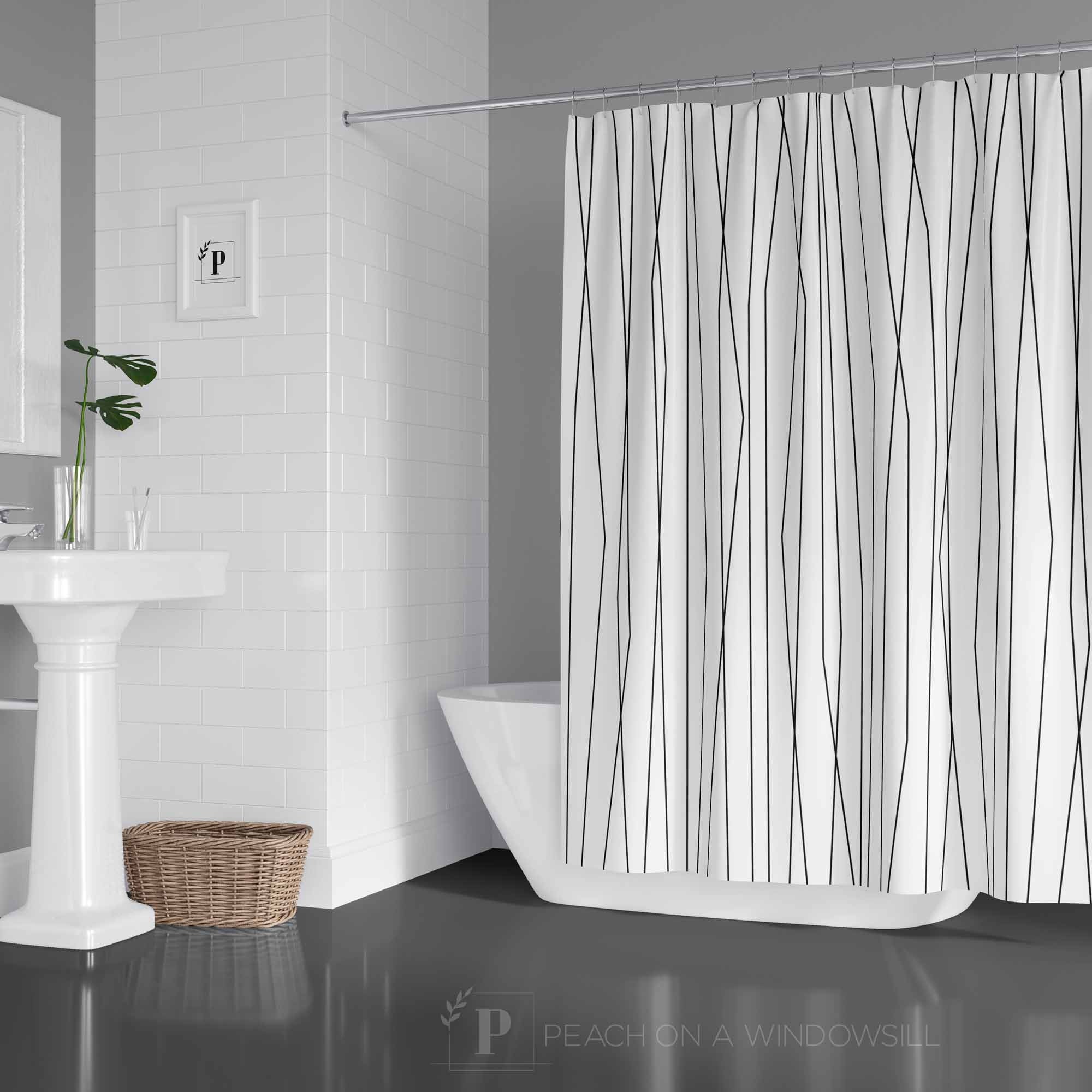 Minimal Stripe Shower Curtain Simple Abstract Line Art Design Bath Curtain for Masculine Bathroom Decor