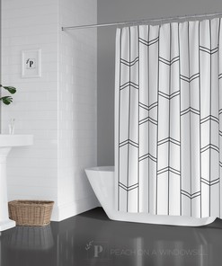 Minimal Stripe and Chevron Shower Curtain - Modern Black and White Bath Curtain with Light