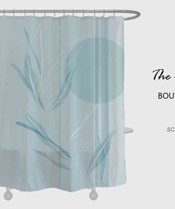 Minimalism Blue Leave Shower Curtain, Plant and Abstract Waterproof Bath Decor with Hooks, Custom Sizes Available