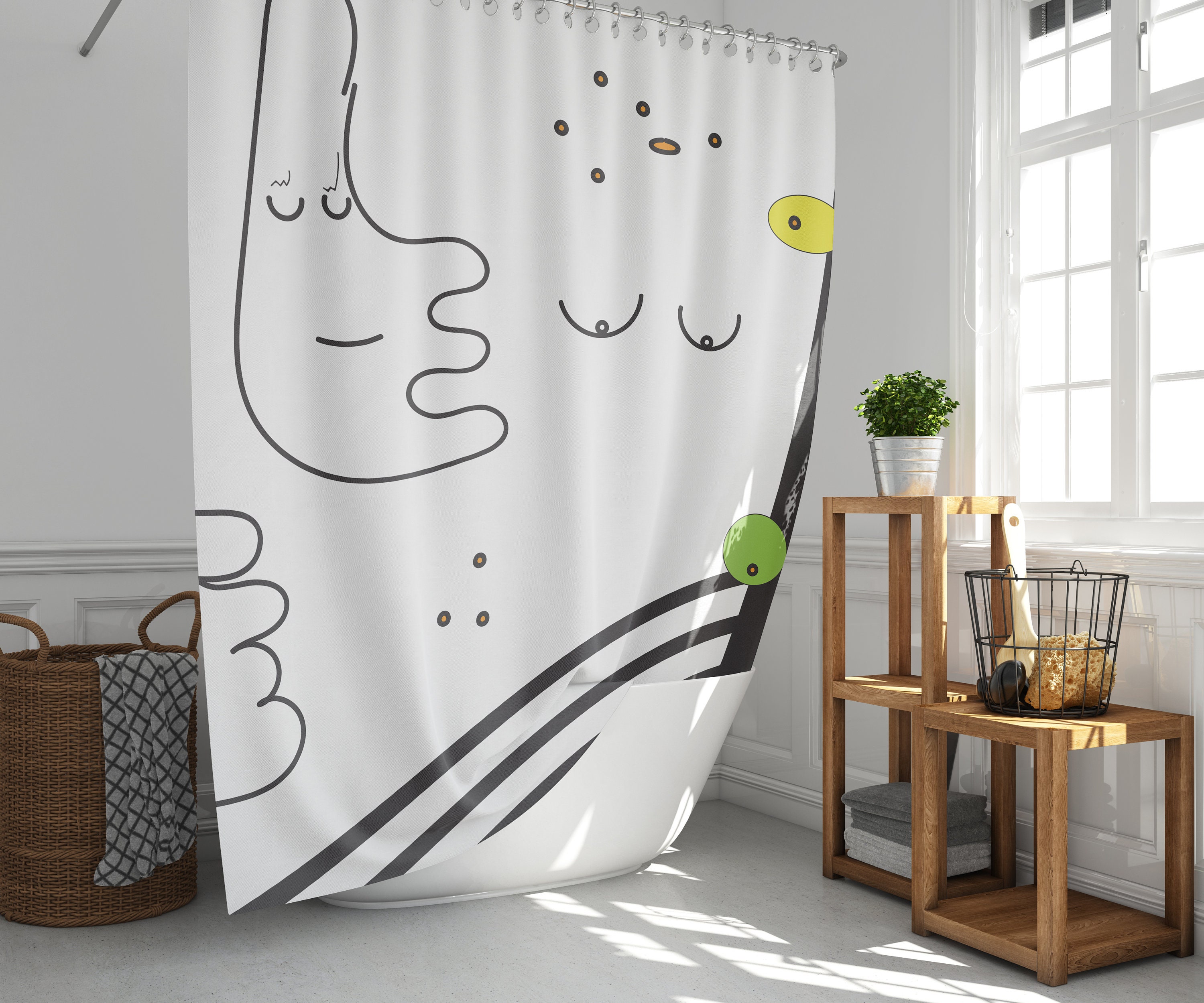 Minimalist Abstract Art Shower Curtain Modern Apartment Bathroom Decor with Artistic Design
