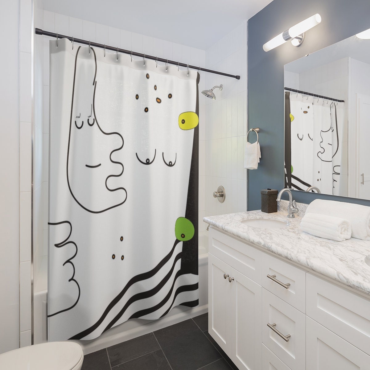 Minimalist Abstract Art Shower Curtain Modern Apartment Bathroom Decor with Artistic Design - Image 2