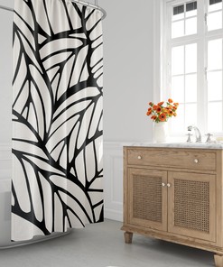 Minimalist Abstract Shower Curtain - Tropical Leaf and Botanical Design for Mid Century Modern Bathroom Decor