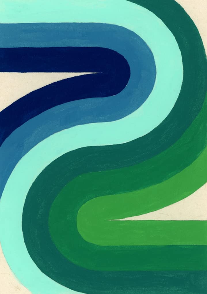 Minimalist Abstract Waves Teal Green Modern Area Rug - Perfect for Living Room Bedroom with Large 70s Rug