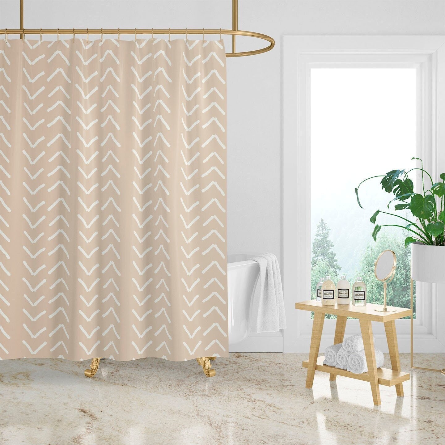 Minimalist Beige Mudcloth Print Shower Curtain, Bring Simplicity to Your Bathroom Decor