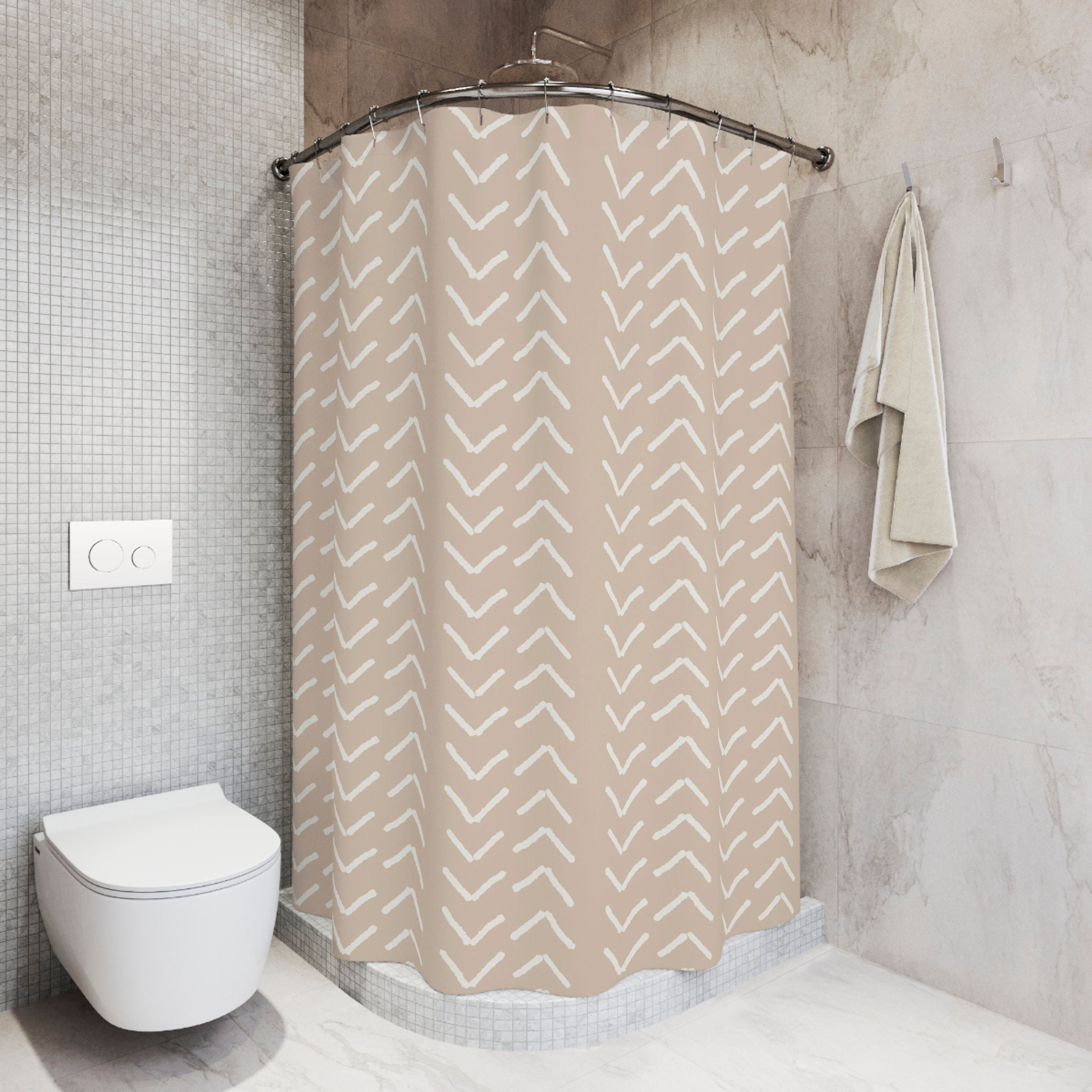 Minimalist Beige Mudcloth Print Shower Curtain, Bring Simplicity to Your Bathroom Decor - Image 2
