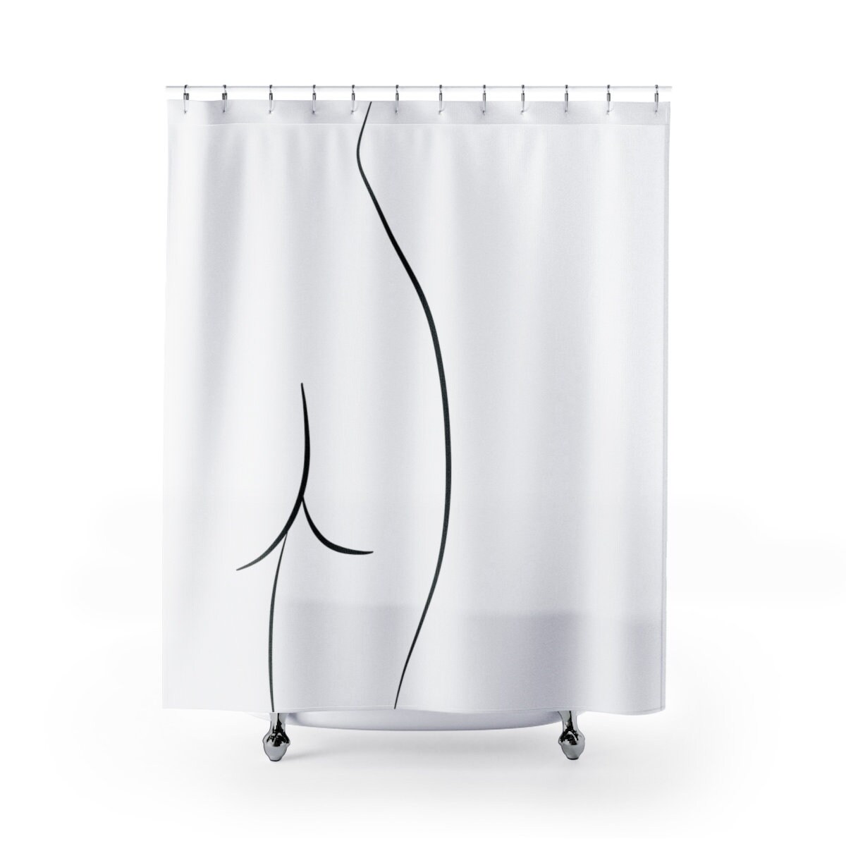 Minimalist Black and White Butt Shower Curtain | Sexy Nude Line Drawing Bath Curtain in 71x74 | Unique Shower Curtains - Image 3