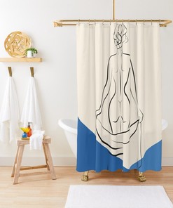 Minimalist Cream Shower Curtain, Boho Chic Bathroom Decor, Neutral Bath Art