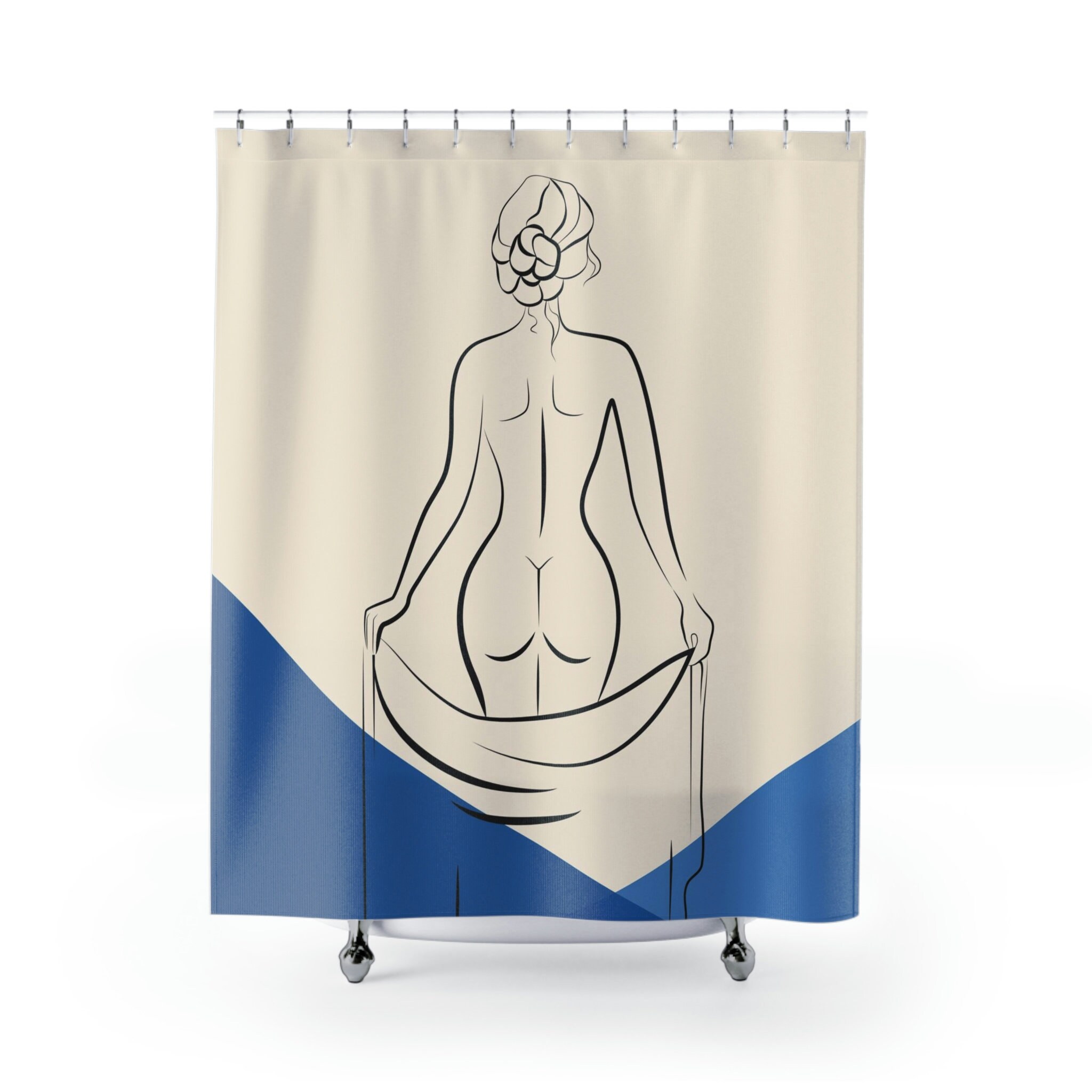Minimalist Cream Shower Curtain, Boho Chic Bathroom Decor, Neutral Bath Art - Image 2