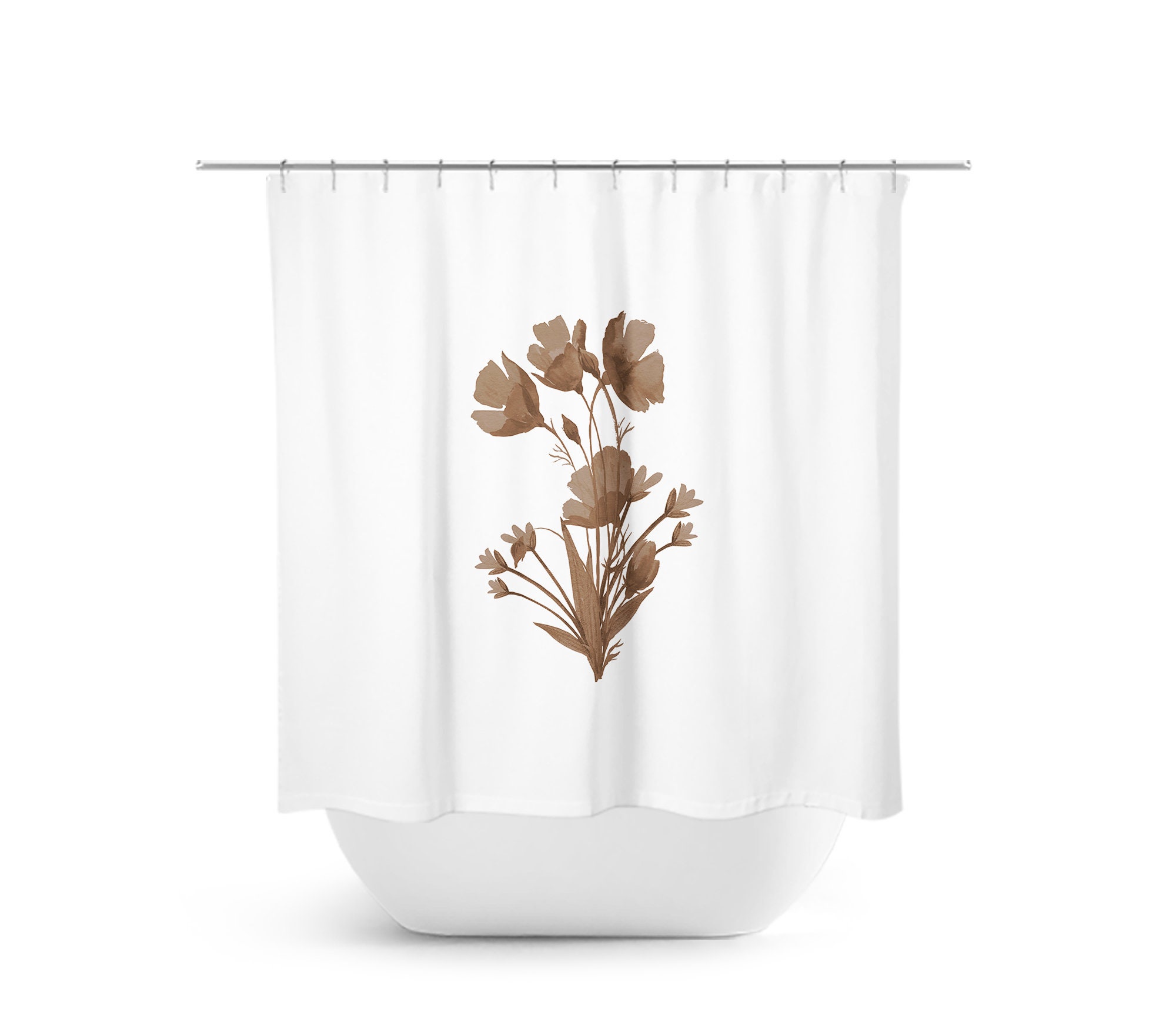 Minimalist Flowers Shower Curtain, Farmhouse Bathroom Decor, Relaxing Atmosphere - SHOWER154