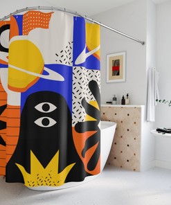 Minimalist Galaxy Shower Curtain, Contemporary Art, Tribal Design, Retro Minimalistic Bathroom Curtain