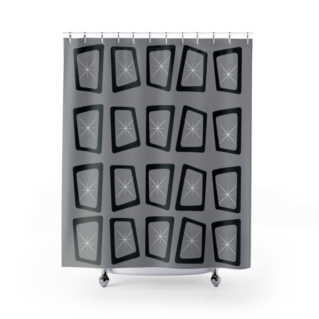 Minimalist Gray and Atomic Mod Ages Mid Century Modern Shower Curtain for a Modernist Bathroom