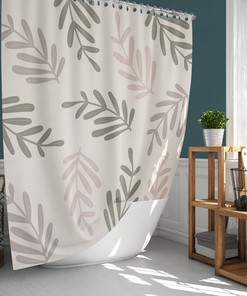 Minimalist Green Pink Leaves Shower Curtain | Simple Foliage Floral Print Home Bath Decor Accessories