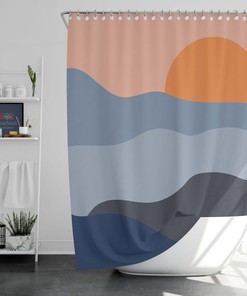 Minimalist Landscape Shower Curtain | Morning Sunrise Blue Mountain | Home bathroom Set Decor