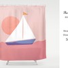 Minimalist Landscape Sun & Boat Boho Shower Curtain with Bathroom Set