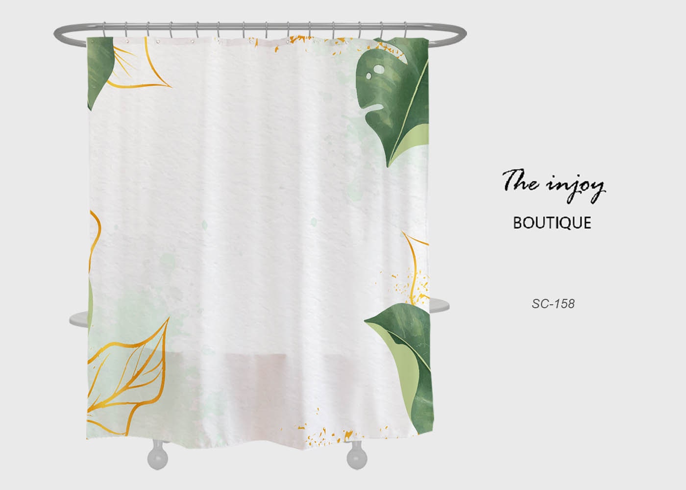Minimalist Leaves Shower Curtain, Simple Bathroom Decor with a Splash of Green, Waterproof Washable Bath Curtain