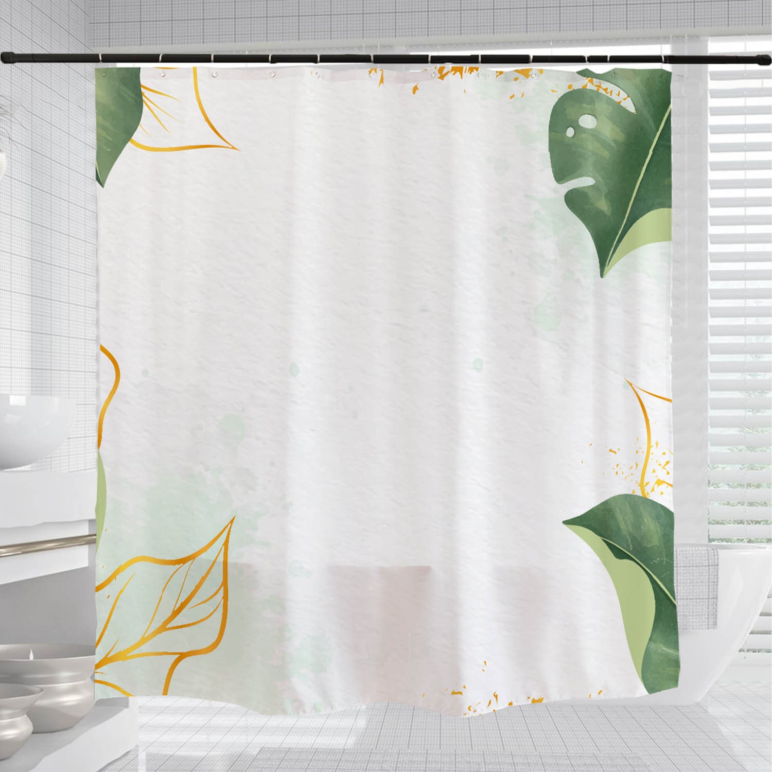 Minimalist Leaves Shower Curtain, Simple Bathroom Decor with a Splash of Green, Waterproof Washable Bath Curtain - Image 3