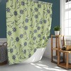 Minimalist Linen Shower Curtain | Blue Green Floral Pattern Bathroom Curtain Mat | Home Bath Decor