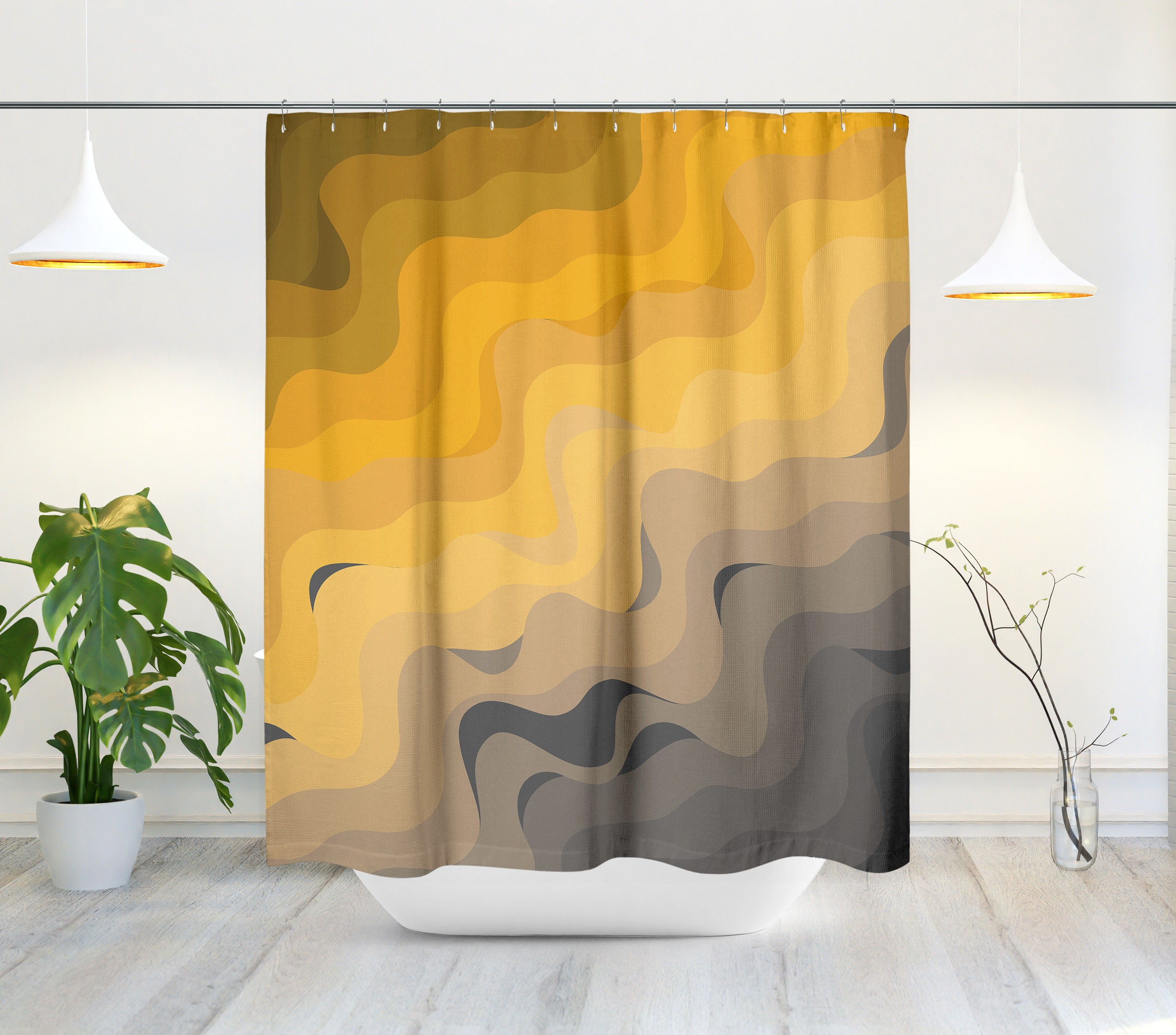 Minimalist Mid-Century Modern Ombre Shower Curtain with Beach Gradient Design and House Warming Touch - Image 2