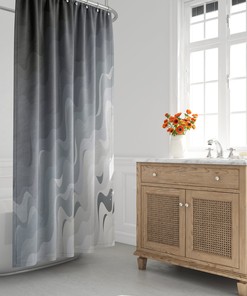 Minimalist Mid-Century Modern Ombre Shower Curtain with Beach Gradient Design for a Stylish Bathroom
