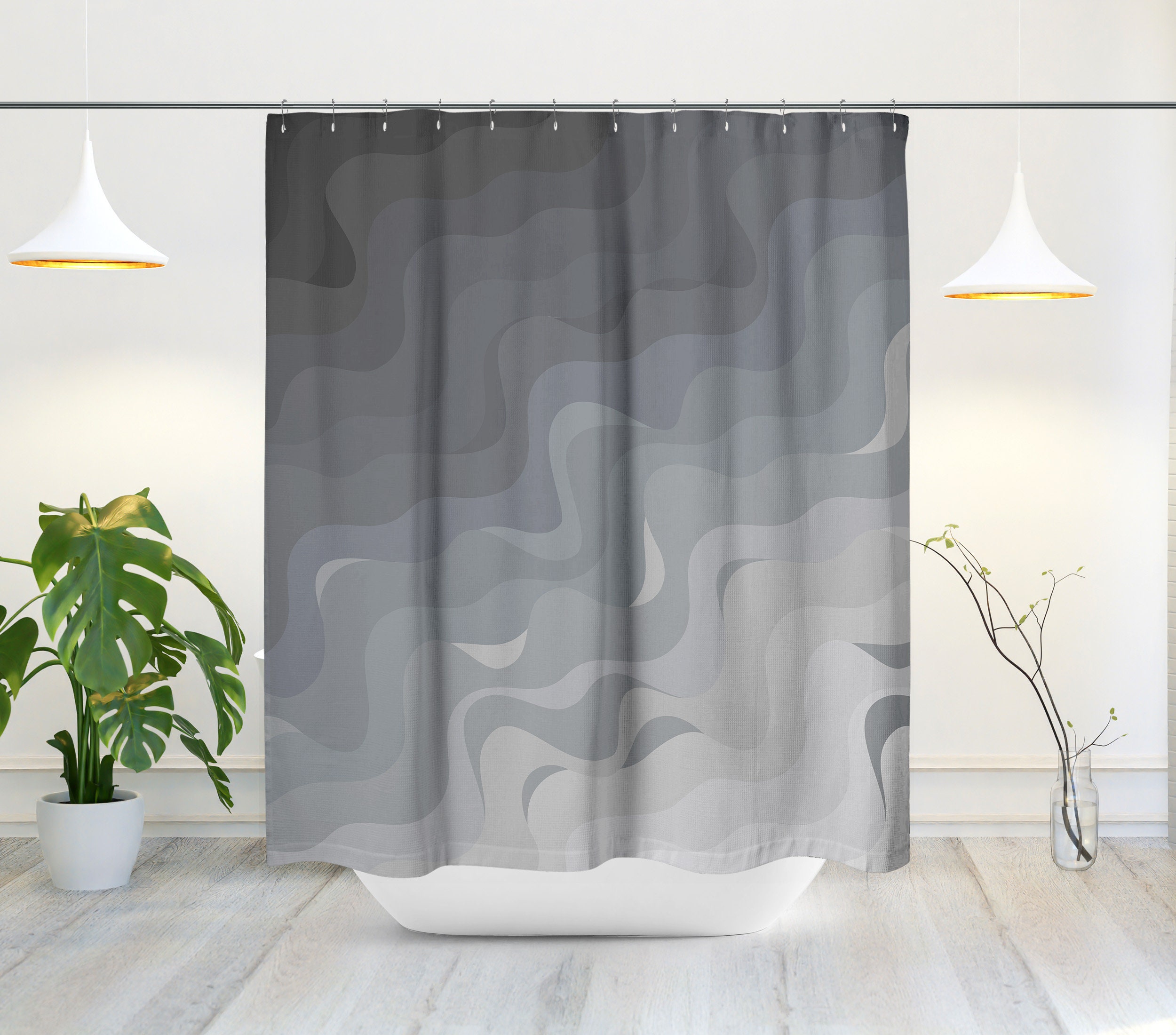 Minimalist Mid-Century Modern Ombre Shower Curtain with Beach Gradient Design for a Stylish Bathroom - Image 2