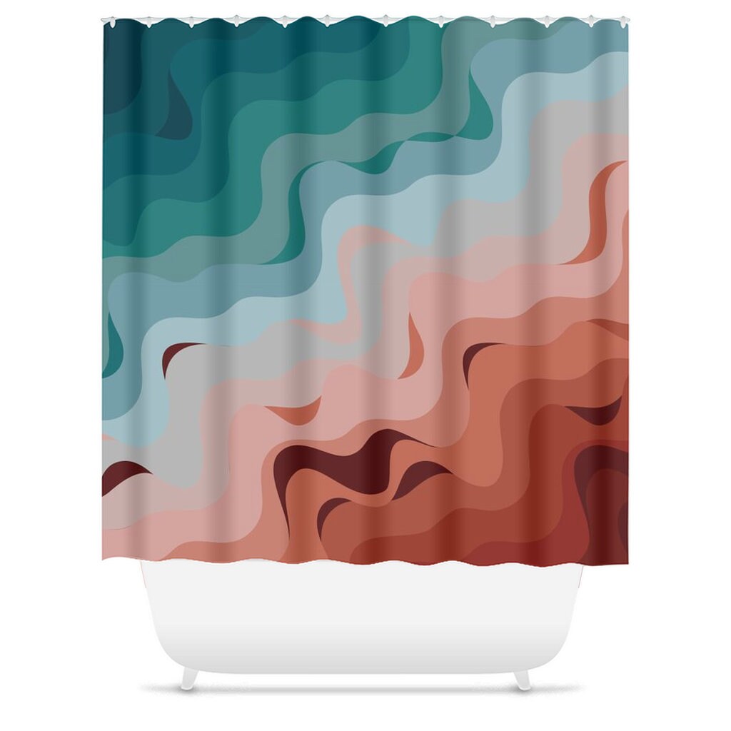 Minimalist Mid-Century Modern Ombre Shower Curtain with Beach Nautical Design for a Stylish Bathroom - Image 3