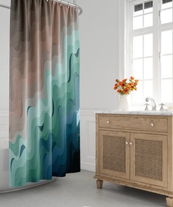 Minimalist Mid-Century Modern Shower Curtain with Abstract Beach Gradient Design and House Warming Touch