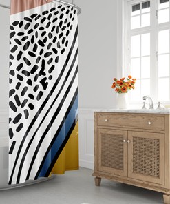 Minimalist Mid-Century Modern Shower Curtain with Abstract Dots and Lines Design, Perfect for a Bohemian Bathroom