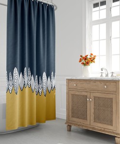 Minimalist Mid-Century Modern Shower Curtain with Abstract Floral Landscape Design, Perfect for Modern Bath Decor