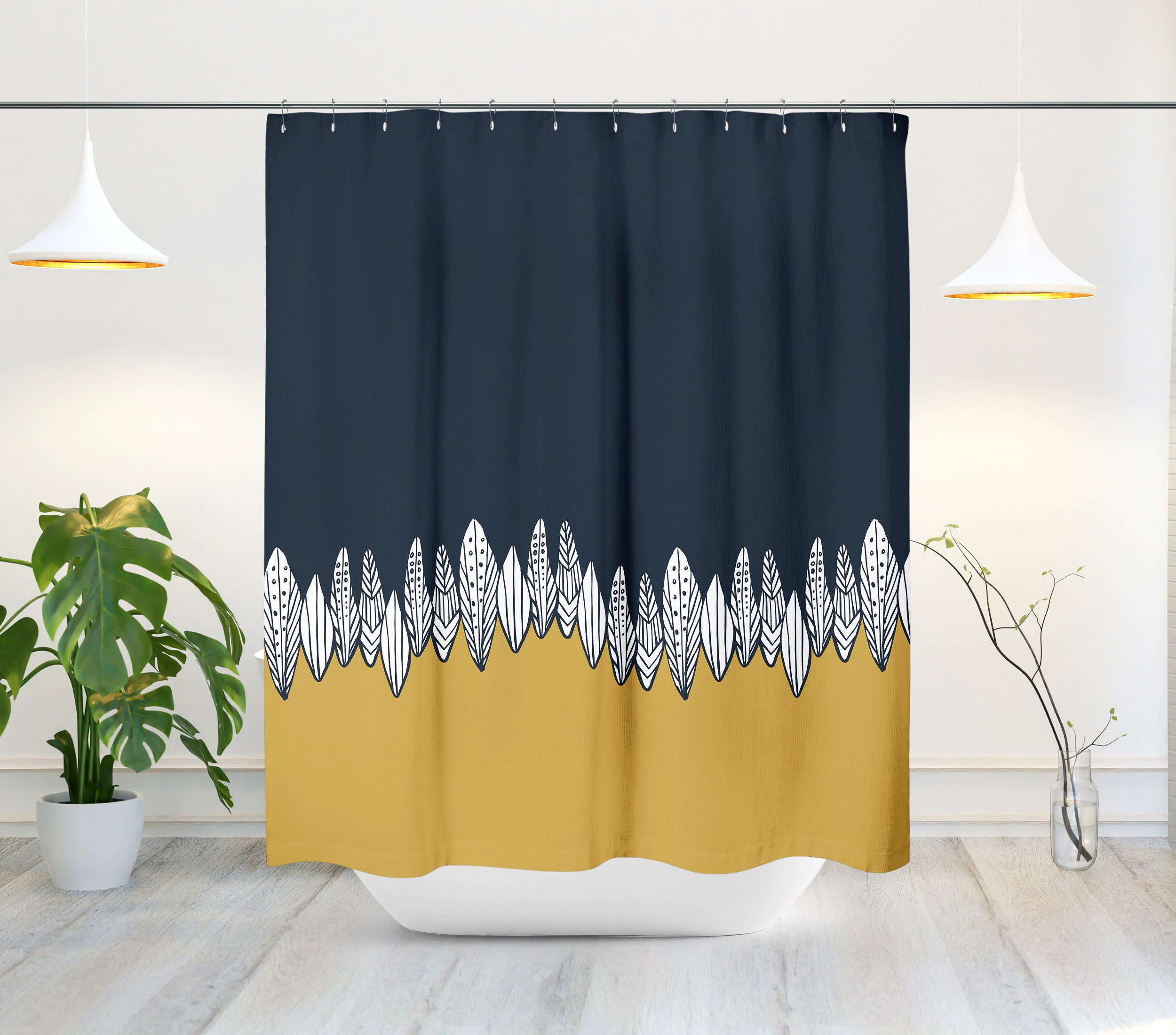Minimalist Mid-Century Modern Shower Curtain with Abstract Floral Landscape Design, Perfect for Modern Bath Decor - Image 2