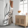 Minimalist Mid-Century Modern Shower Curtain with Abstract Tropical Moon and Botanical Design, Stylish Bath Decor