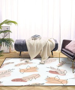 Minimalist Modern 70s Style Seamless Leaves Beige Area Rug with Spots Doodle Leaves Art for Outdoor Patio Rug