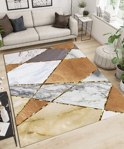 Minimalist Modern 70s Style White Grey Brown Marble Texture Area Rug