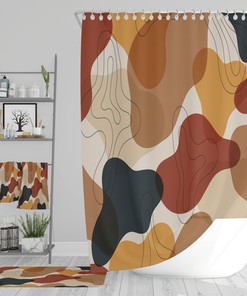 Minimalist Moderrn Abstract Shower Curtain with Optional Matching Bath Mat and Towel Options for Modern Bathroom