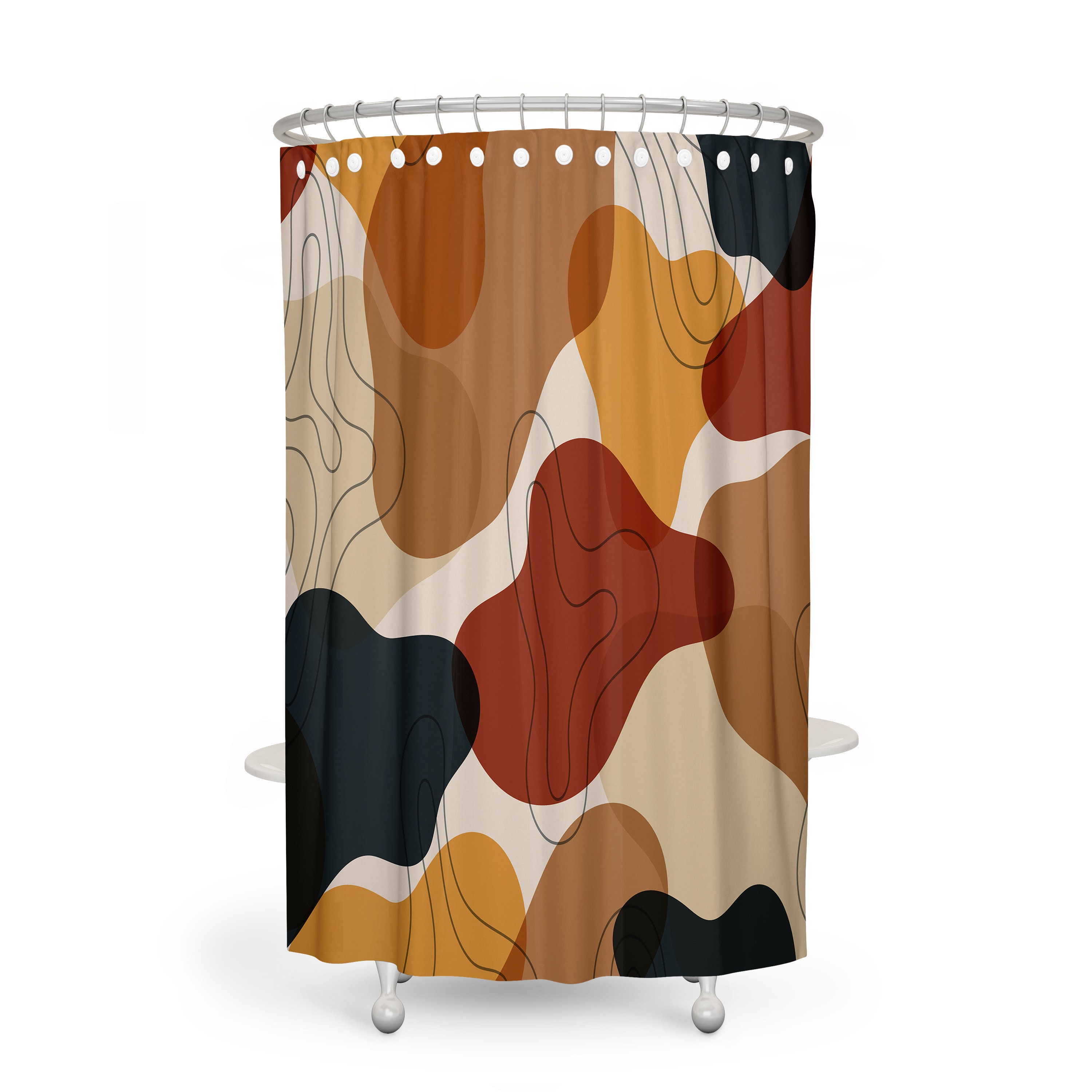 Minimalist Moderrn Abstract Shower Curtain with Optional Matching Bath Mat and Towel Options for Modern Bathroom - Image 2